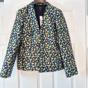 J. Crew Blue and Yellow Floral Blazer Structured Collar